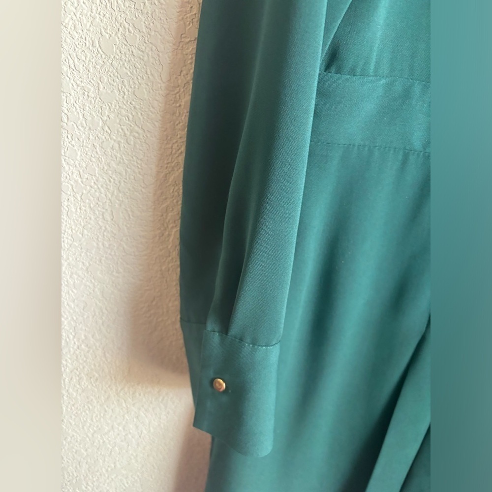 Topshop Dark Green Pleated Long Sleeve Button Up Structured Shirtdress US10 - Picture 4 of 10